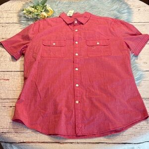 NWT Express Factory Red Short Sleeve Button Down Shirt sz L